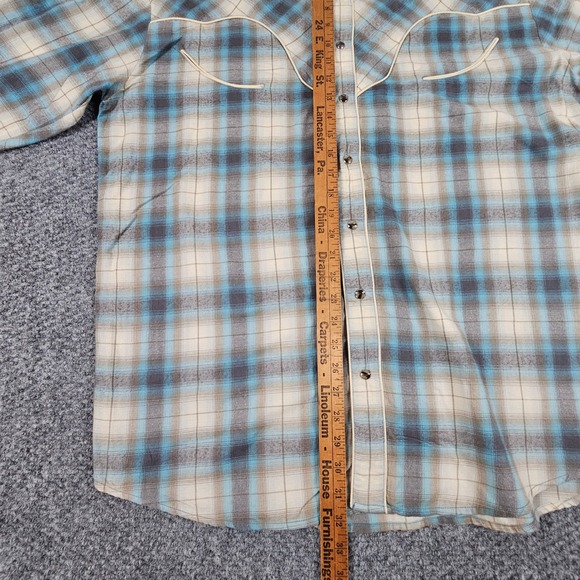 Scully Western Plaid Long Sleeve Snap Button‎ Shirt Men's Large Blue Gray Cream - Picture 7 of 8